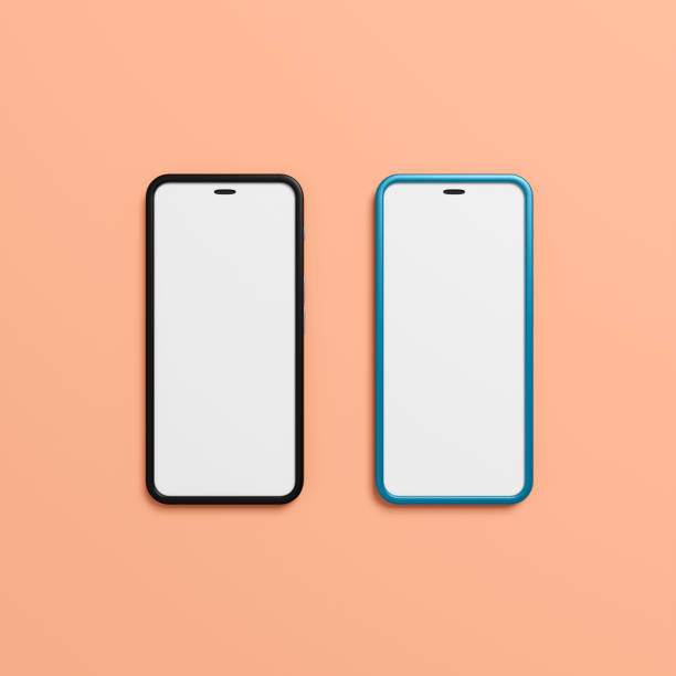 istock Two smart phone with blank screen on pink background. 3d rendering 1351456623