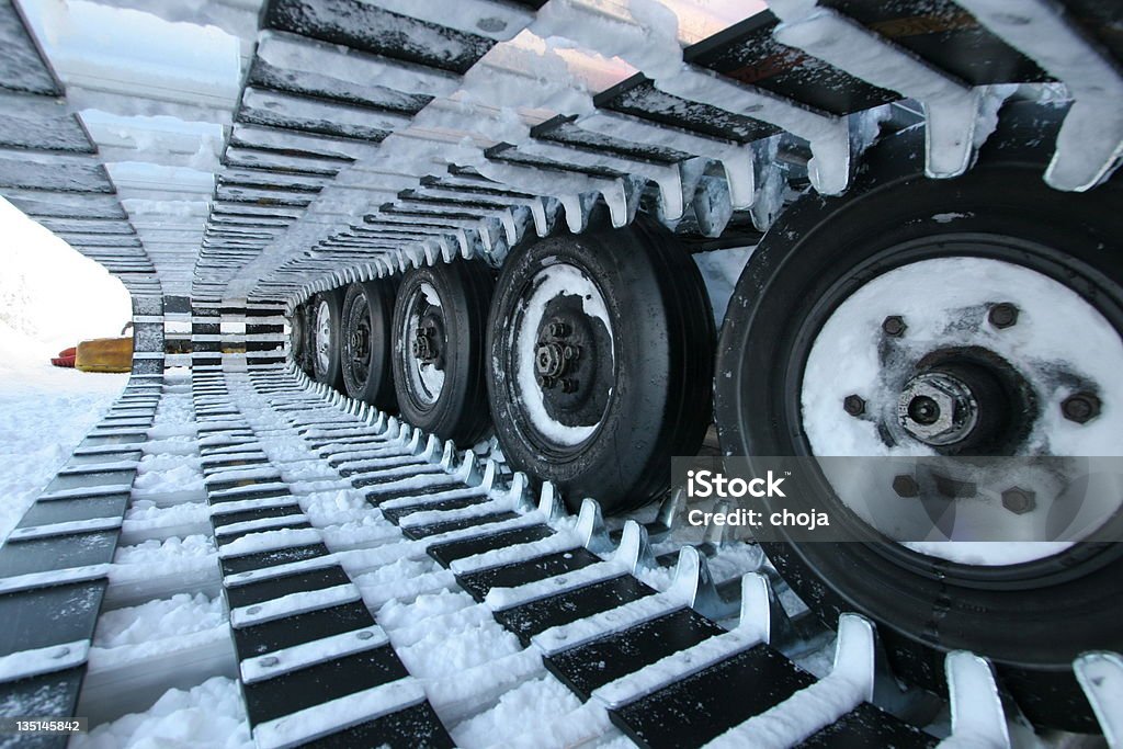 Detail from the snow cat chassis....caterpillar track Detail from the snow bulldozer Caterpillar Track Stock Photo