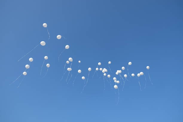 istock White balloons in the beautiful blue sky 1351458422
