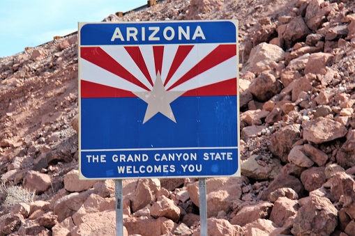 Welcome to Arizona sign, the Grand Canyon State Welcomes You