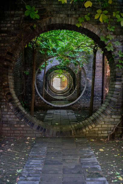 istock Round arch stone brick circulation door 1351462648