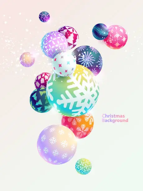 Vector illustration of Christmas 3D balls. Bright light background.