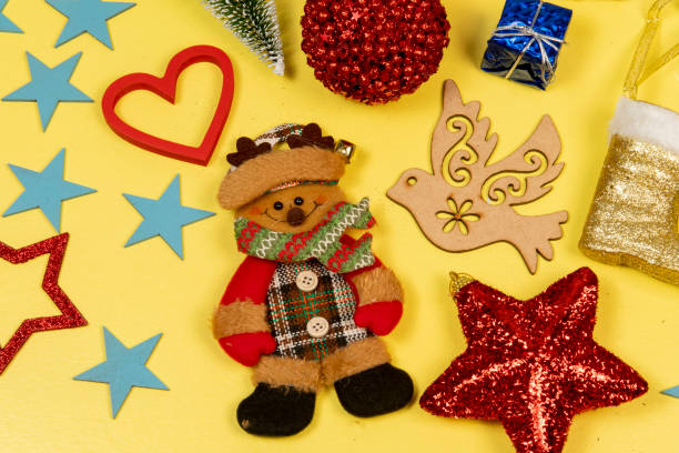 istock Christmas elements with space for text with star, ball, gift box 1351470944