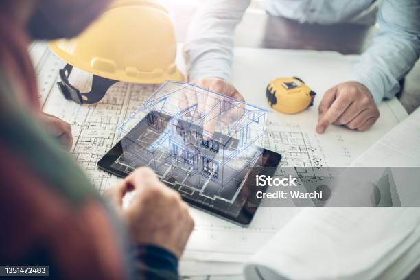 House Project In Virtual Reality Stock Photo - Download Image Now - Construction Industry, Building Information Modeling, Planning