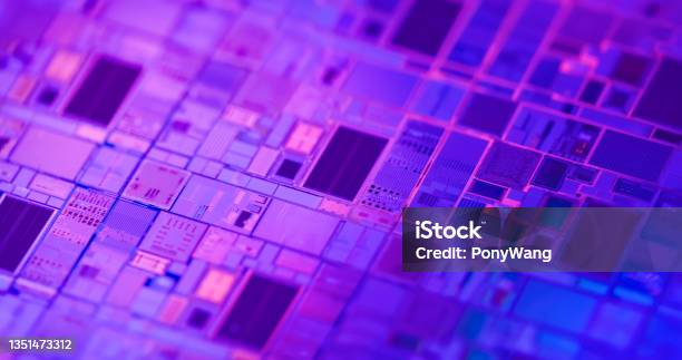Macro Of Silicon Wafer Semiconductor Stock Photo - Download Image Now - Semiconductor, Technology, Purple