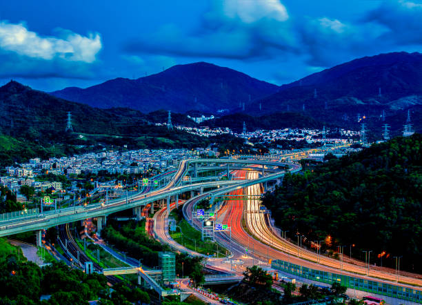 Heung Yuen Wai Highway/Fanling Highway Interchange surrounding by the hills during the rash hours