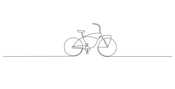 durchgehendes einzeiliges klassisches fahrrad - fahrrad stock-grafiken, -clipart, -cartoons und -symbole
