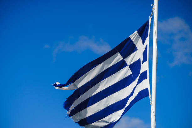 istock Greek flag waving o wind. 1351477151