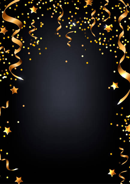 ilustrações de stock, clip art, desenhos animados e ícones de holiday background with golden confetti. place for text. vector illustration. - new year