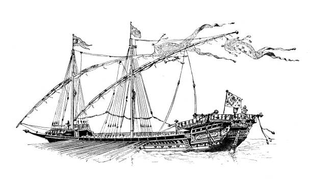 illustrations, cliparts, dessins animés et icônes de illustration antique : galley ship - galère