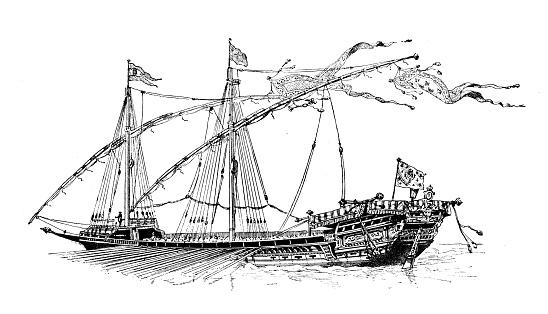 Antique illustration: Galley ship