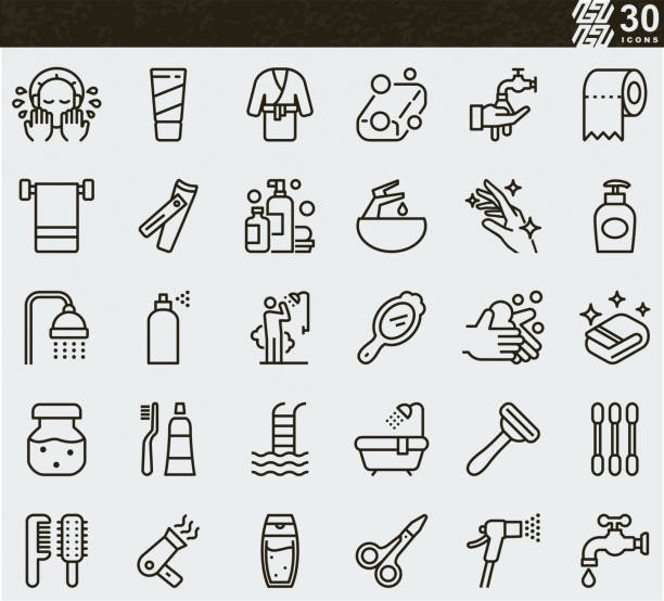 Personal Care , Washing Hands and Hygiene Line icons Personal Care , Washing Hands and Hygiene Line icons bathtub illustrations stock illustrations