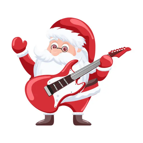 Vector illustration of rocker santa claus with glasses on white background