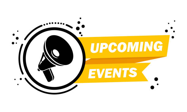 Megaphone with Upcoming events speech bubble banner. Loudspeaker. Label for business, marketing and advertising. Vector on isolated background. EPS 10 Megaphone with Upcoming events speech bubble banner. Loudspeaker. Label for business, marketing and advertising. Vector on isolated background. EPS 10. announcement message stock illustrations