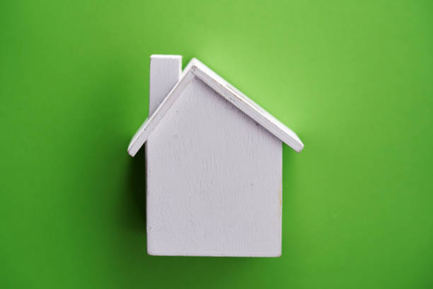 3d Render House with Wooden Clad Roof, Real Estate Finance Loan Mortgage Concept Object + Shadow Clipping Path