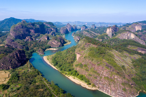 Aerial photography of mountains and rivers, Dragon Tiger Mountain, Jiangxi, China