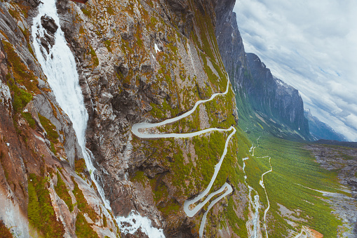 Trolls Path Trollstigen or Trollstigveien winding scenic mountain road in Norway Europe