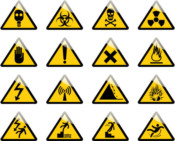 illustrazioni stock, clip art, cartoni animati e icone di tendenza di segnale di pericolo imprevisto - danger toxic waste hazardous area sign symbol
