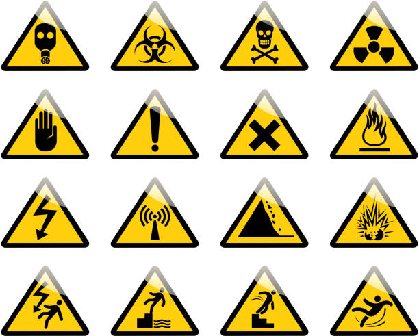 дорожный знак опасности - danger toxic waste hazardous area sign symbol stock illustrations