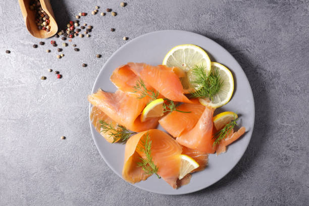 istock smoked salmon slice with lemon and dill 1351490062