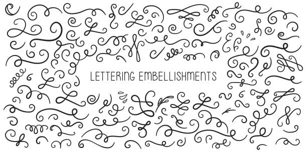 ilustrações de stock, clip art, desenhos animados e ícones de handwritten lettering embellishments collection - arabesques, lines, curves, spirals, contour. - estilo árabe