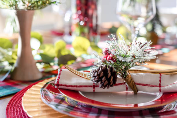 istock Closeup of beautiful holiday table setting 1351494298