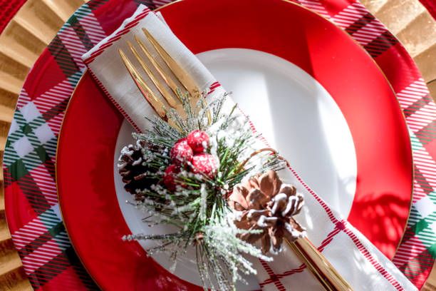 Top view of beautiful holiday place setting