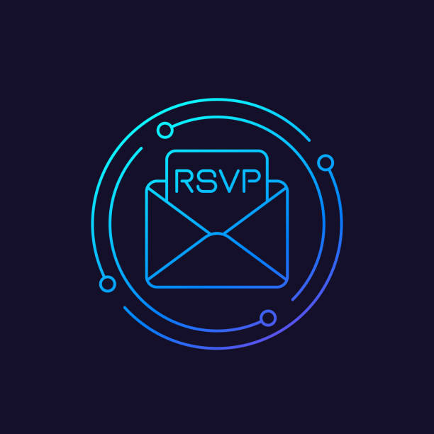 fitness, health, gym trendy icons on circles RSVP icon, linear style vector rsvp stock illustrations