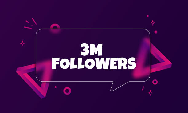 illustrazioni stock, clip art, cartoni animati e icone di tendenza di 3 m seguaci. banner a bolle vocali con testo di 3 milioni di follower. stile glassmorphism. per affari, marketing e pubblicità. vettore su sfondo isolato. eps 10 - 4818