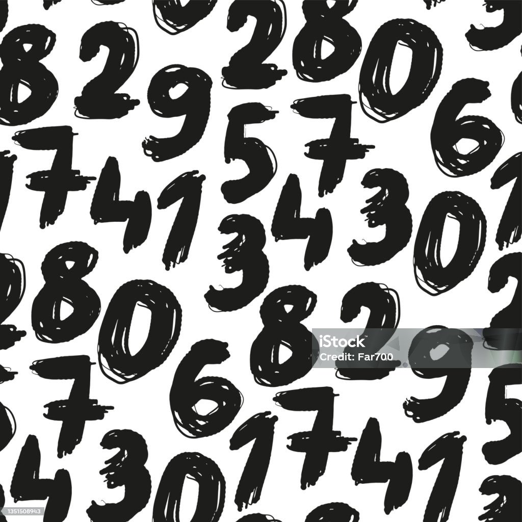 Solid Black Vector Numbers Black Ink Numbers Isolated On White Background Monochrome Seamless ...
