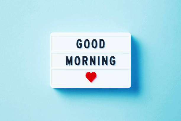 Good Morning Written White Lightbox Sitting On Blue Background Good Morning written white lightbox sitting on blue background. Horizontal composition with copy space. lightbox stock pictures, royalty-free photos & images