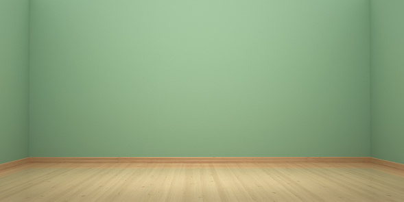 3d render Empty room interior scene green colored wall, time to move to a new house (close up)