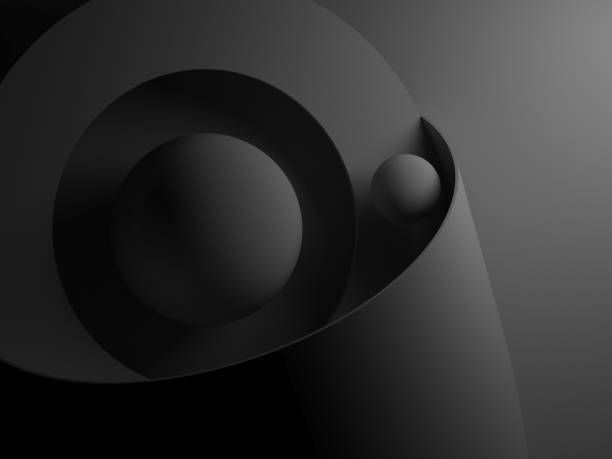 Abstract black still life installation with geometric primitives. 3d rendering illustration