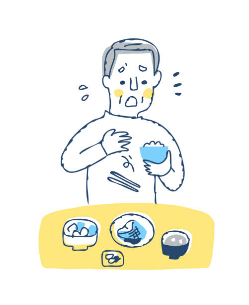 Senior man dropping chopsticks while eating Japanese, male, old aged,Eat, illness, symptoms, brain eater stock illustrations