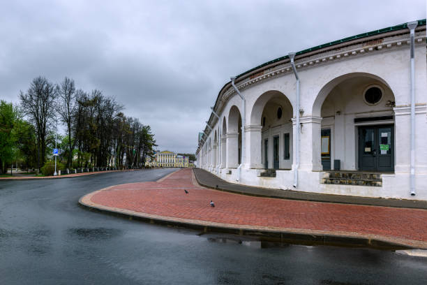 May 10, 2021 Kostroma. Vintage shopping arcade with columns