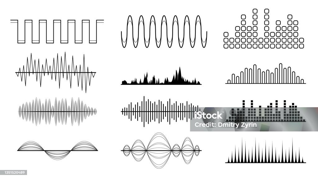 Shape Design Sound Set Black Collection Abstract Elements Audio Waves Voice Sound Music ...