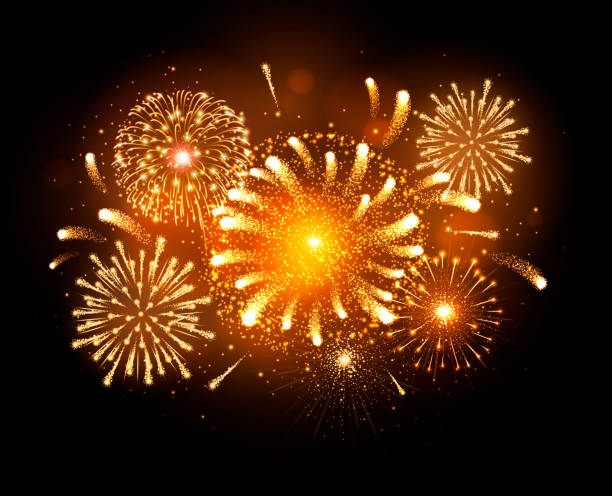 istock Vector holiday festival golden firework. Independence day, Christmas, New Year party 1351533370