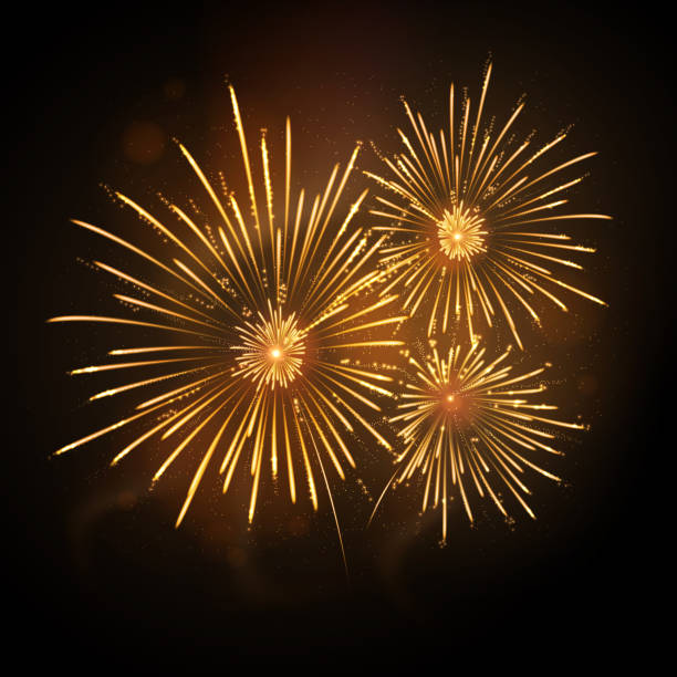 wektorowy festiwal świąteczny złoty fajerwerk. dzień niepodległości, boże narodzenie, impreza noworoczna - fireworks stock illustrations