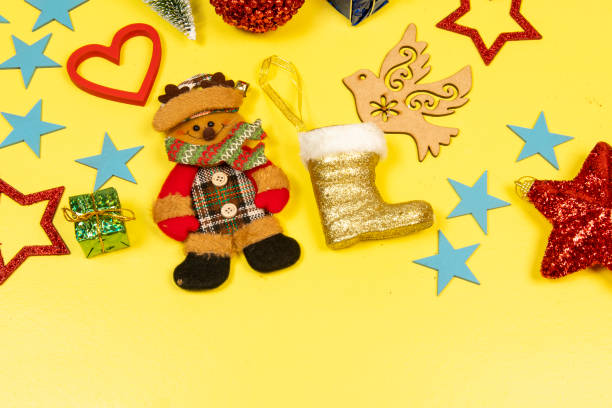 istock Christmas elements with space for text with star, ball, gift box 1351533764