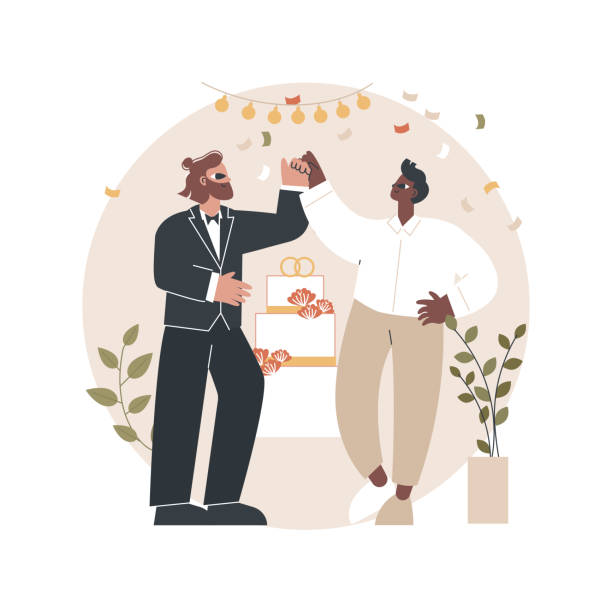 Civil union abstract concept vector illustration. Civil union abstract concept vector illustration. Civil homosexual partnership, same sex, two grooms, wedding day rings, gay or lesbian couple, family law, intolerance and bias abstract metaphor. gay wedding kiss stock illustrations