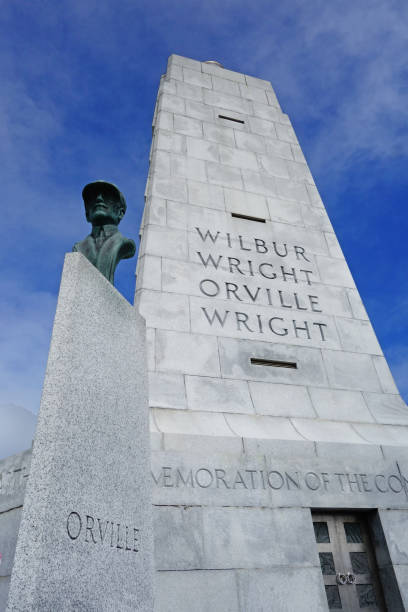 The Wright Brothers Memorial Tower, which sits on top of Kill Devil Hill on the Outer Banks of North Carolina stock photo