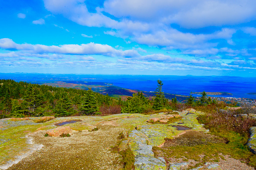 Cadillac Mountain is located on Mount Desert Island within Acadia National Park. It is the highest point on the Atlantic shoreline.