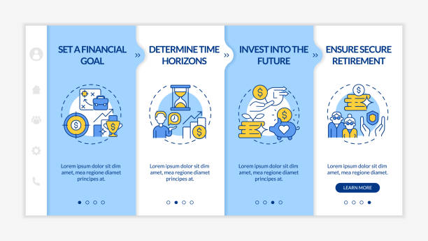 ilustraciones, imágenes clip art, dibujos animados e iconos de stock de plantilla vectorial de incorporación de planes de jubilación - infografías de precios