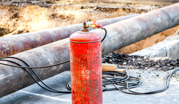 istock Gas welding equipment for cutting metal at a construction site 1351539421