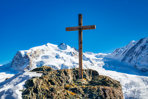 wooden cross in the swiss alps\nGornergrat peak