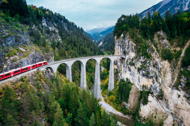 istock Train crossing bridge, Switzerland 1351540929