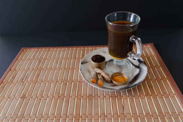 istock Turmeric powder in front of coffee on a plate 1351541963
