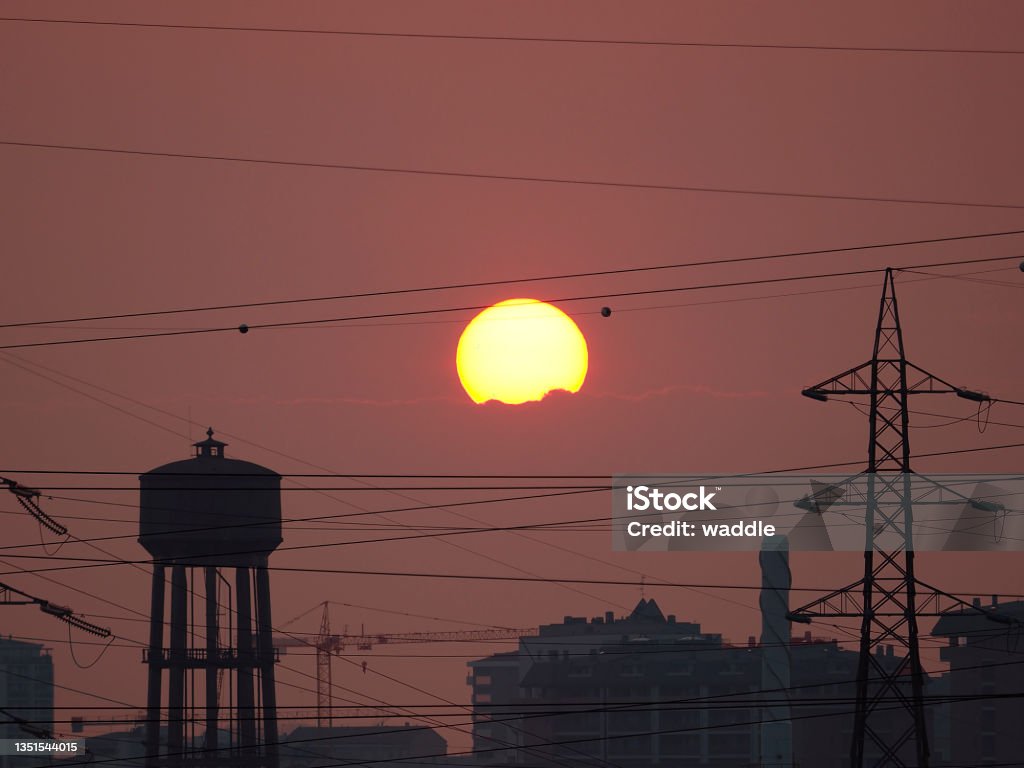 Emission profile Industrial city skyline Air Pollution Stock Photo