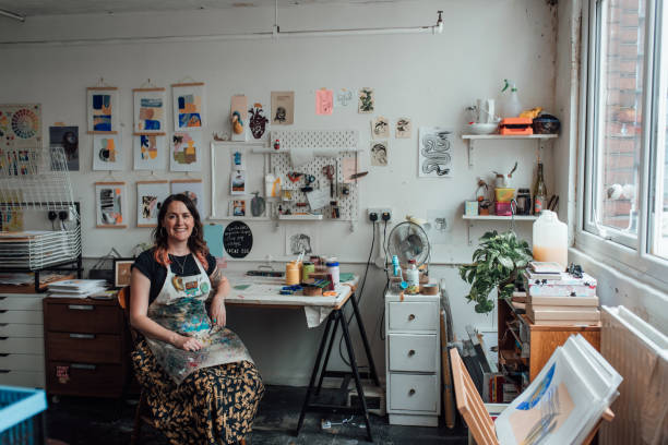 istock Artist and Printmaker working in her studio 1351544956