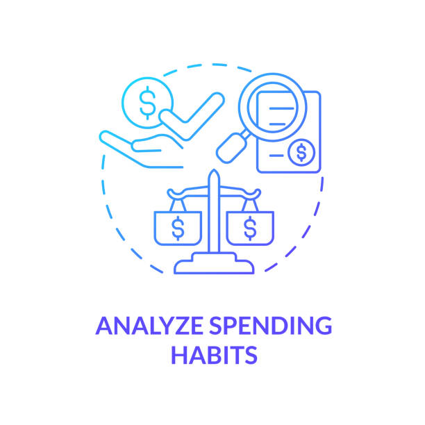 ilustraciones, imágenes clip art, dibujos animados e iconos de stock de icono de concepto desarrollar hábitos de gasto - infografías de precios